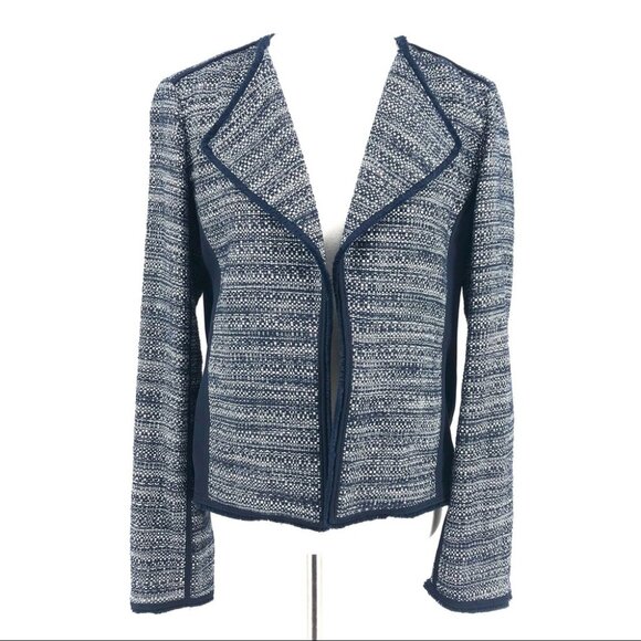 10 Crosby Derek Lam Jackets & Blazers - 10 Crosby Derek Lam Navy Blue White Cotton Knit Open Front Blazer Jacket Size 1